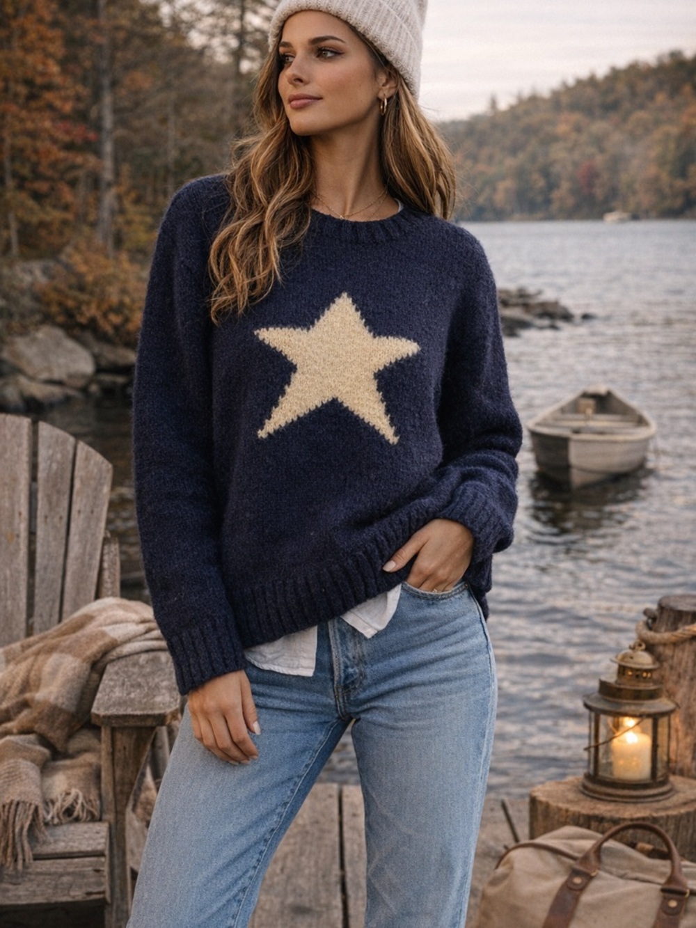 Vintage Polo Ralph Lauren Sweater Jumper Star Knit Wool Navy Size XL Rare